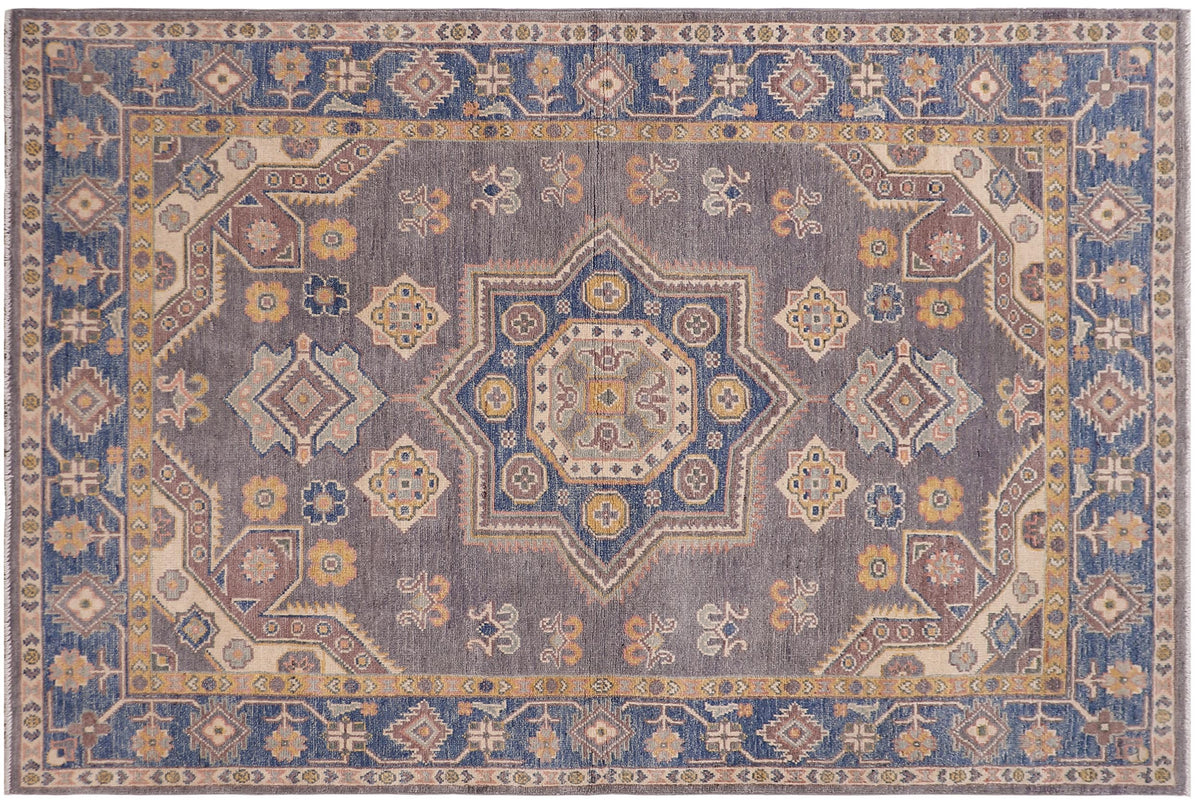handmade Traditional Kafkaz Gray Lt. Blue Hand-made RECTANGLE 100% WOOL area rug 4' x 6'