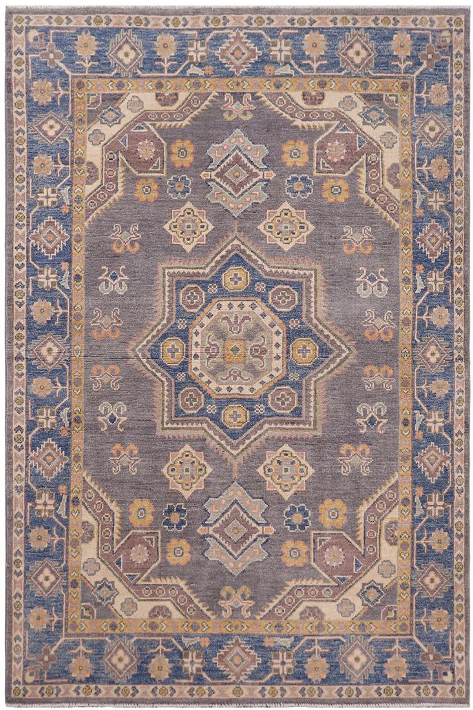 handmade Traditional Kafkaz Gray Lt. Blue Hand-made RECTANGLE 100% WOOL area rug 4X6