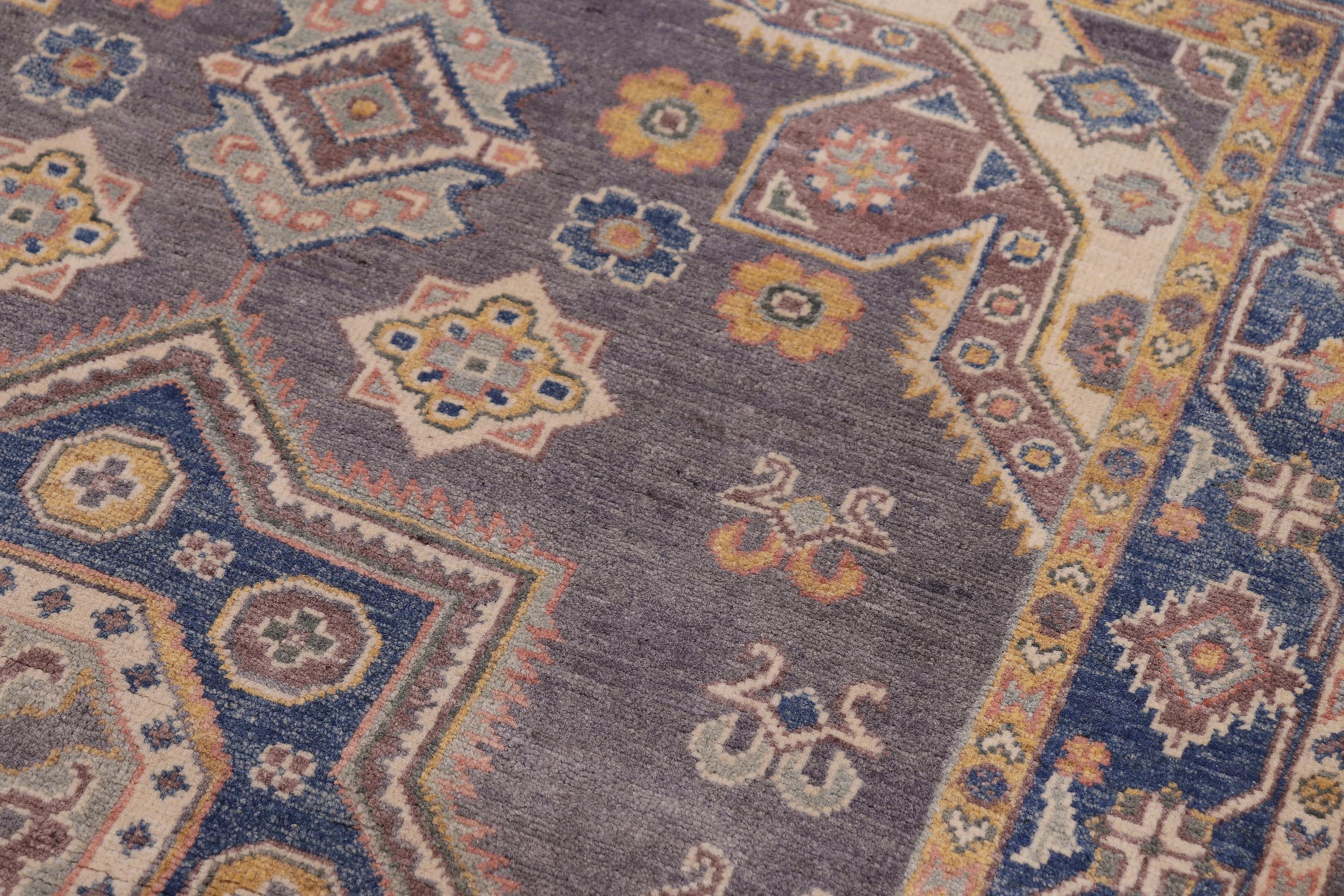 handmade Traditional Kafkaz Gray Lt. Blue Hand-made RECTANGLE 100% WOOL area rug 4' x 6'