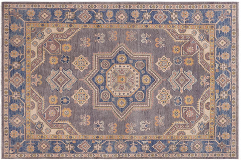 handmade Traditional Kafkaz Gray Lt. Blue Hand-made RECTANGLE 100% WOOL area rug 4' x 6'