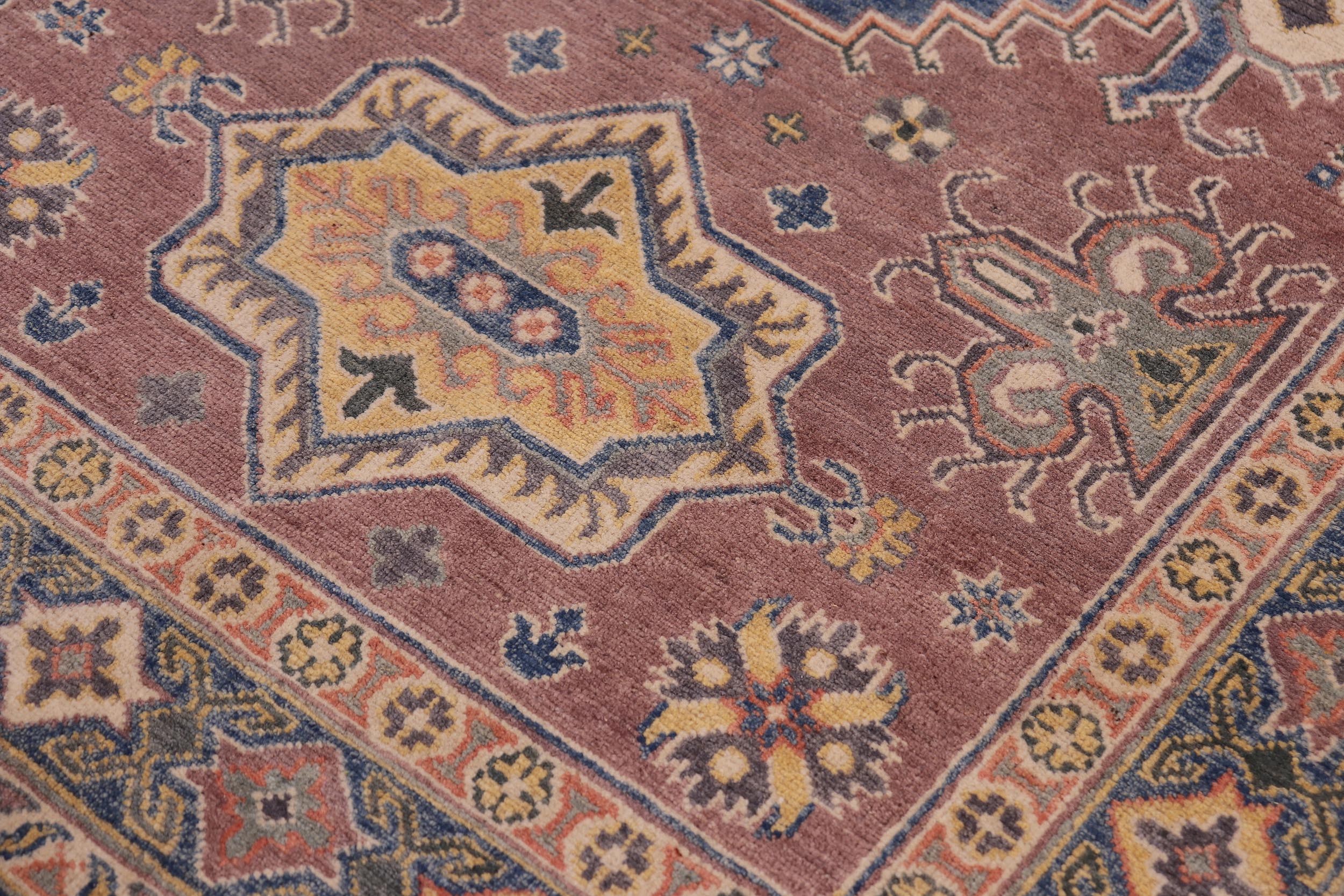 handmade Geometric Kazak Light Purpl Lt. Blue Hand-made RECTANGLE 100% WOOL area rug 4'X6'