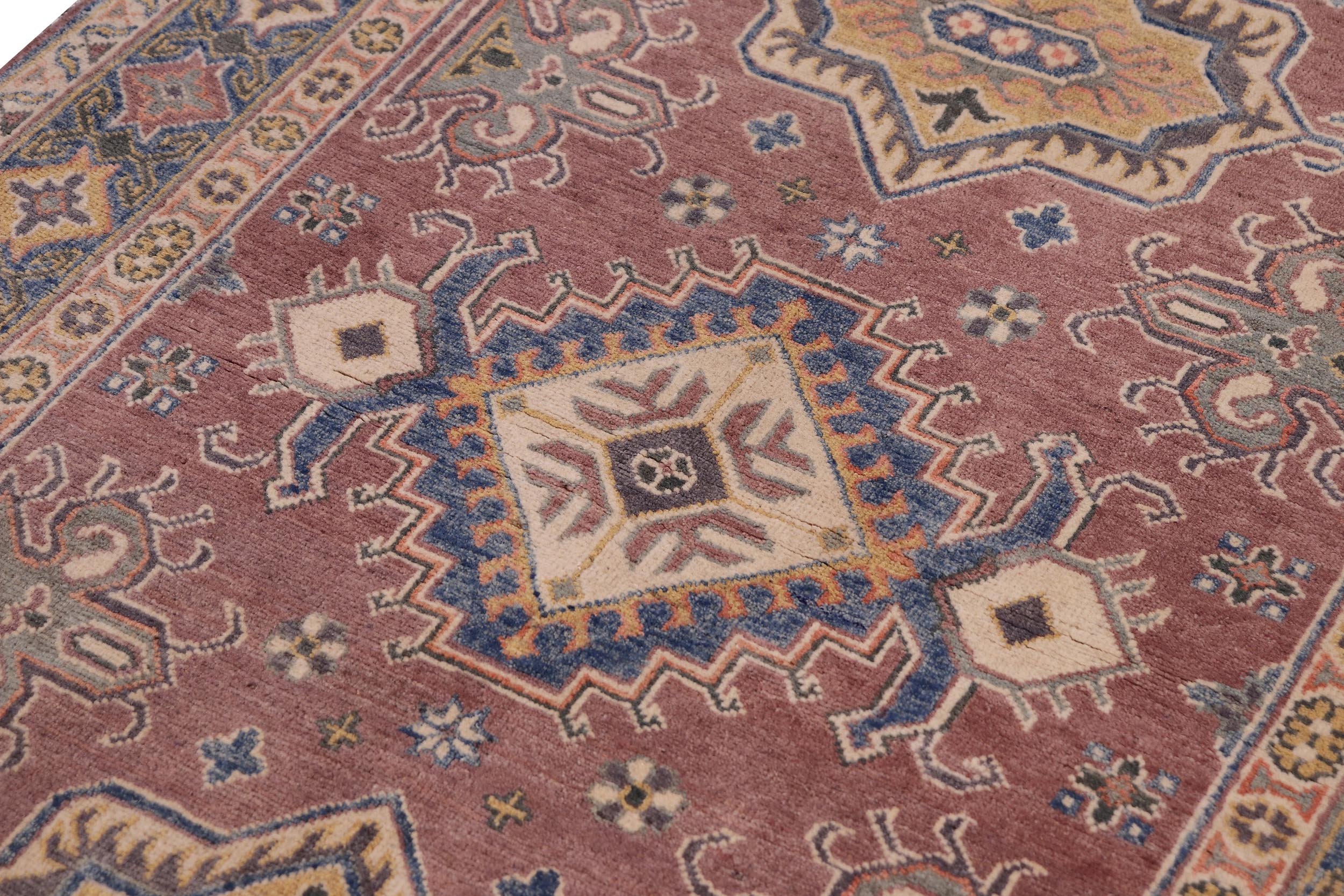 handmade Geometric Kazak Light Purpl Lt. Blue Hand-made RECTANGLE 100% WOOL area rug 4'X6'