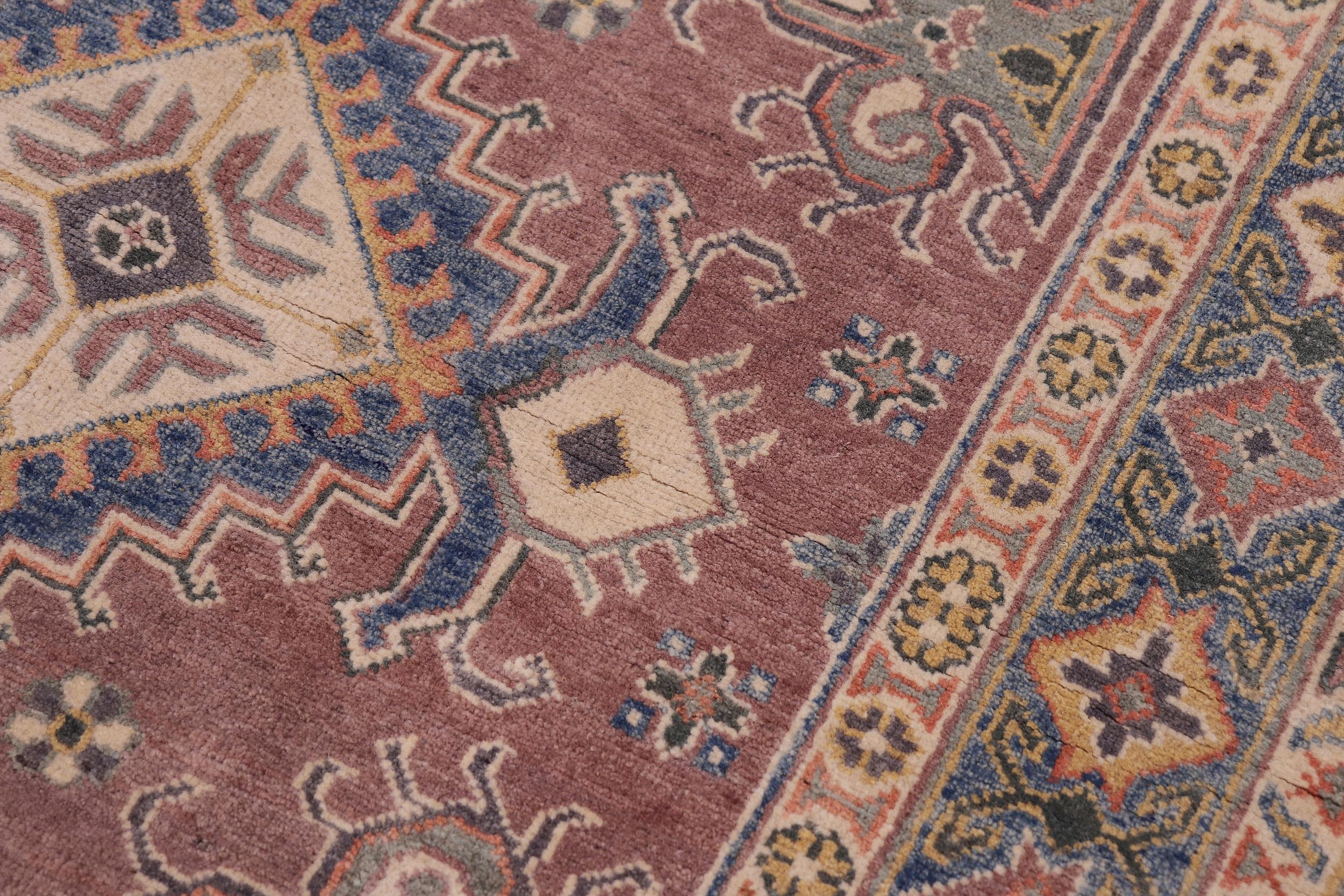 handmade Geometric Kazak Light Purpl Lt. Blue Hand-made RECTANGLE 100% WOOL area rug 4'X6'