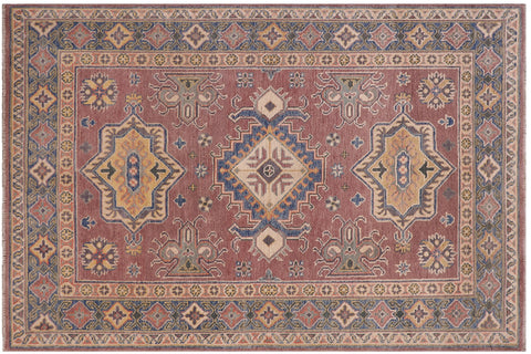 handmade Geometric Kazak Light Purpl Lt. Blue Hand-made RECTANGLE 100% WOOL area rug 4'X6'