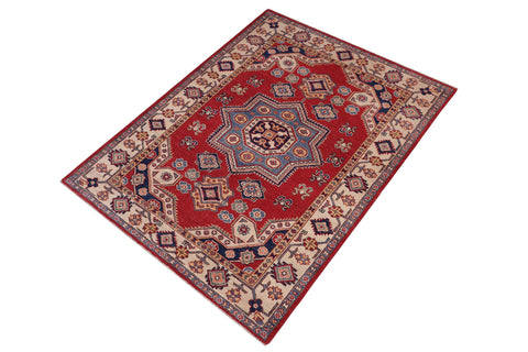 handmade Geometric Kazak Red Beige Hand-made RECTANGLE 100% WOOL area rug 4'X6'