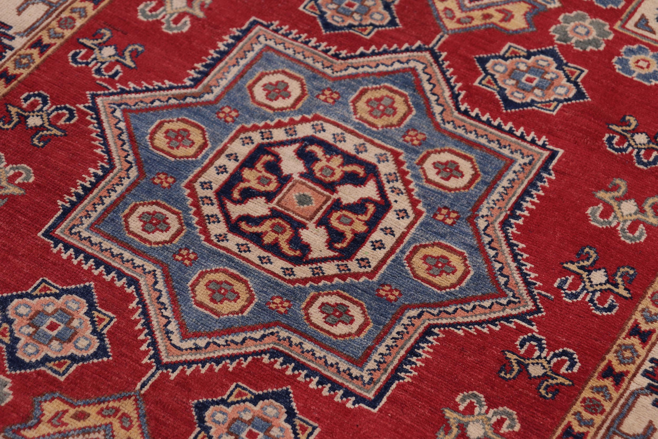 handmade Geometric Kazak Red Beige Hand-made RECTANGLE 100% WOOL area rug 4'X6'