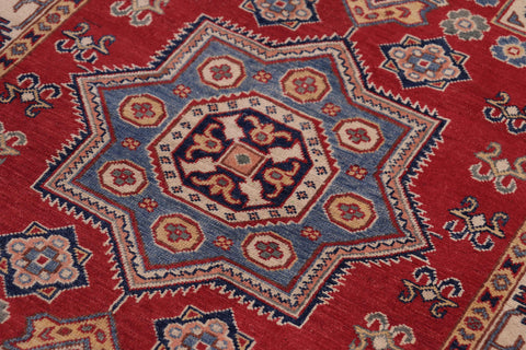 handmade Geometric Kazak Red Beige Hand-made RECTANGLE 100% WOOL area rug 4'X6'