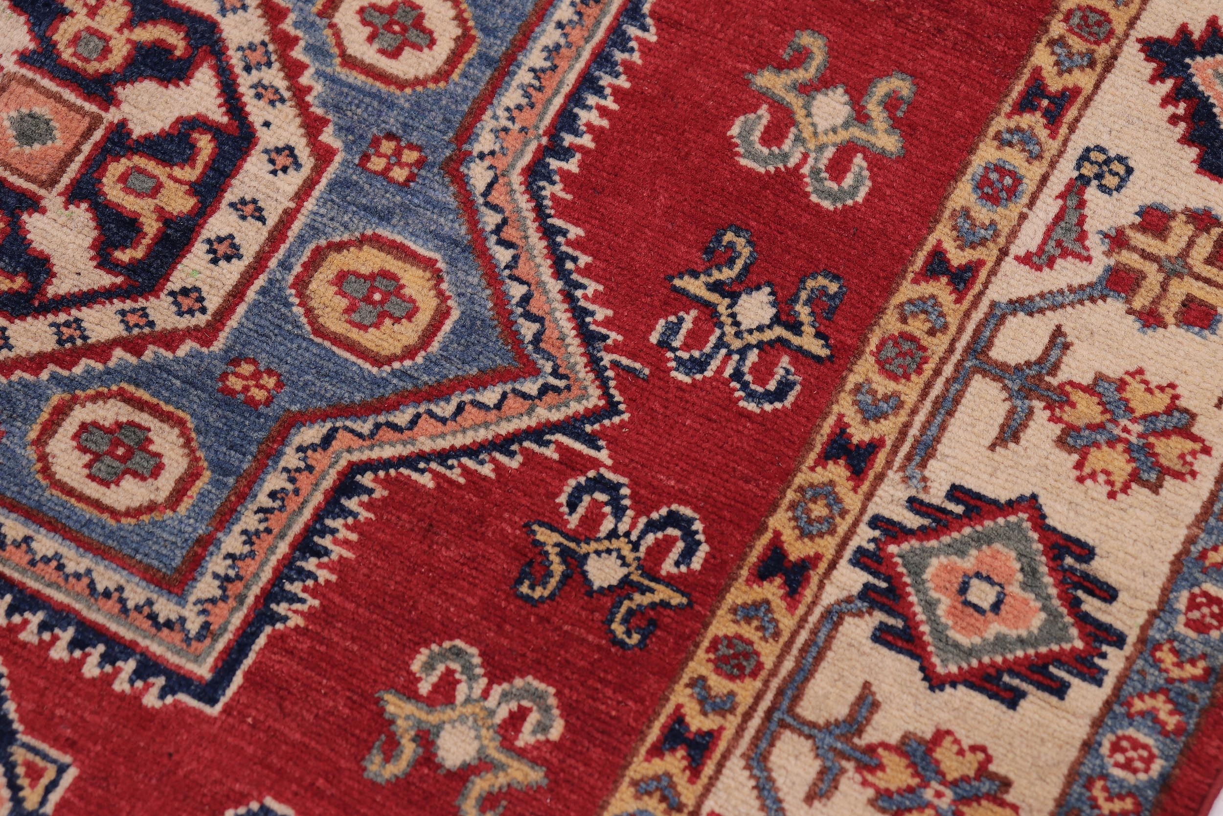handmade Geometric Kazak Red Beige Hand-made RECTANGLE 100% WOOL area rug 4'X6'