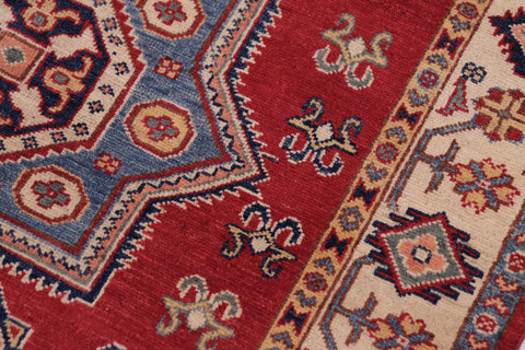 handmade Geometric Kazak Red Beige Hand-made RECTANGLE 100% WOOL area rug 4'X6'