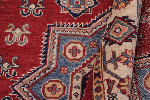 handmade Geometric Kazak Red Beige Hand-made RECTANGLE 100% WOOL area rug 4'X6'