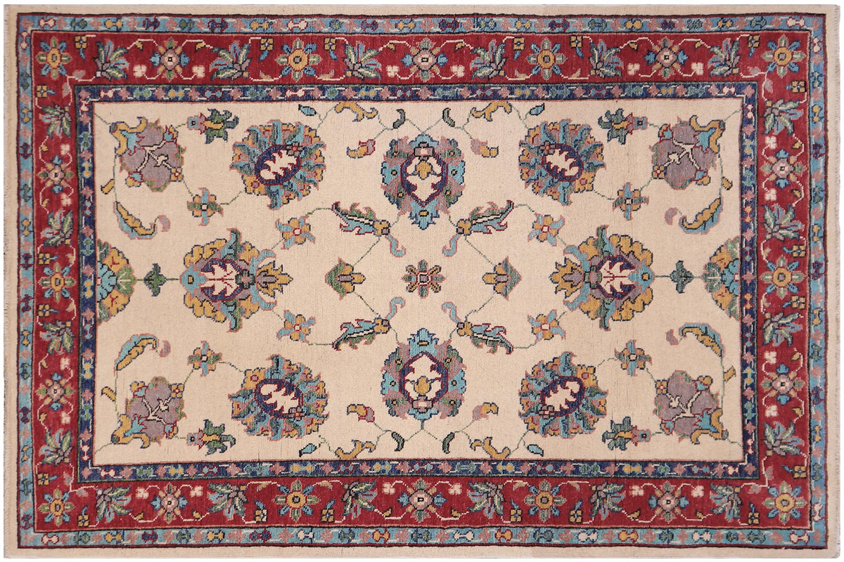 handmade Traditional Kafkaz Lt. Gold Red Hand-made RECTANGLE 100% WOOL area rug 4x6