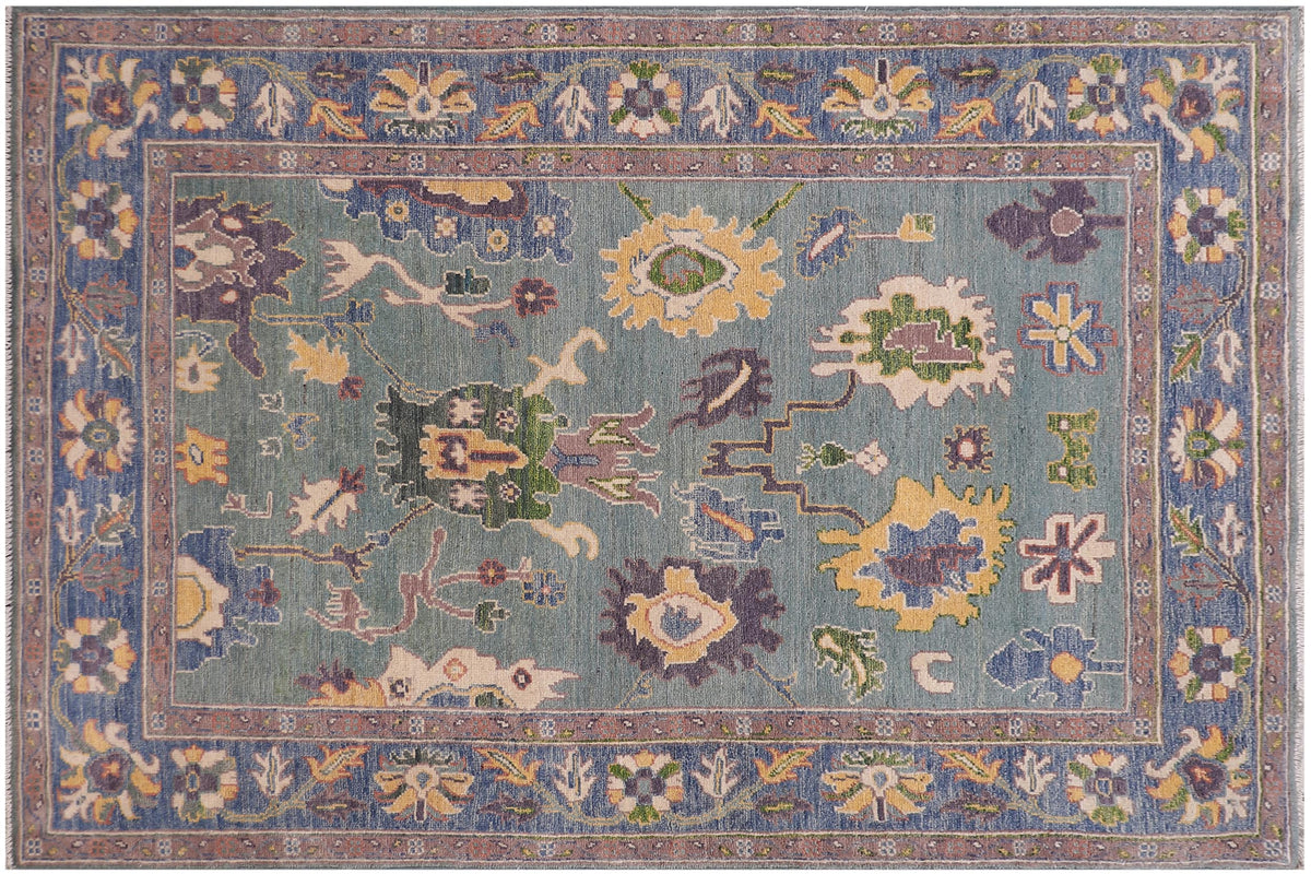 handmade Traditional Kafkaz Lime Green Lt. Blue Hand-made RECTANGLE 100% WOOL area rug 4x6
