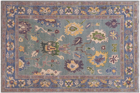 handmade Traditional Kafkaz Lime Green Lt. Blue Hand-made RECTANGLE 100% WOOL area rug 4x6