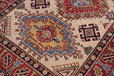 handmade Geometric Kazak Beige Red Hand-made RECTANGLE 100% WOOL area rug 4' x 6'