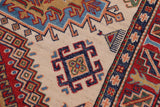 handmade Geometric Kazak Beige Red Hand-made RECTANGLE 100% WOOL area rug 4' x 6'