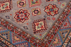 handmade Geometric Kazak Gray Lt. Blue Hand-made RECTANGLE 100% WOOL area rug 4'X6'