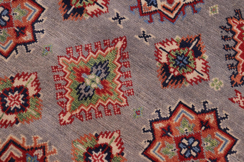 handmade Geometric Kazak Gray Lt. Blue Hand-made RECTANGLE 100% WOOL area rug 4'X6'