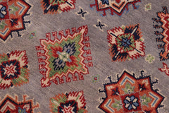 handmade Geometric Kazak Gray Lt. Blue Hand-made RECTANGLE 100% WOOL area rug 4'X6'