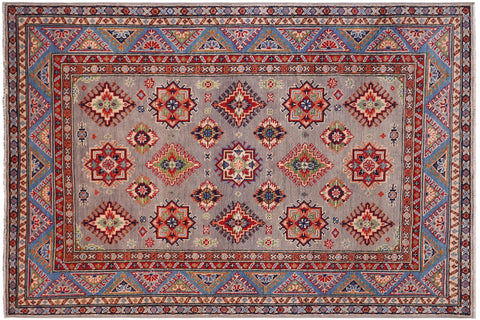 handmade Geometric Kazak Gray Lt. Blue Hand-made RECTANGLE 100% WOOL area rug 4'X6'