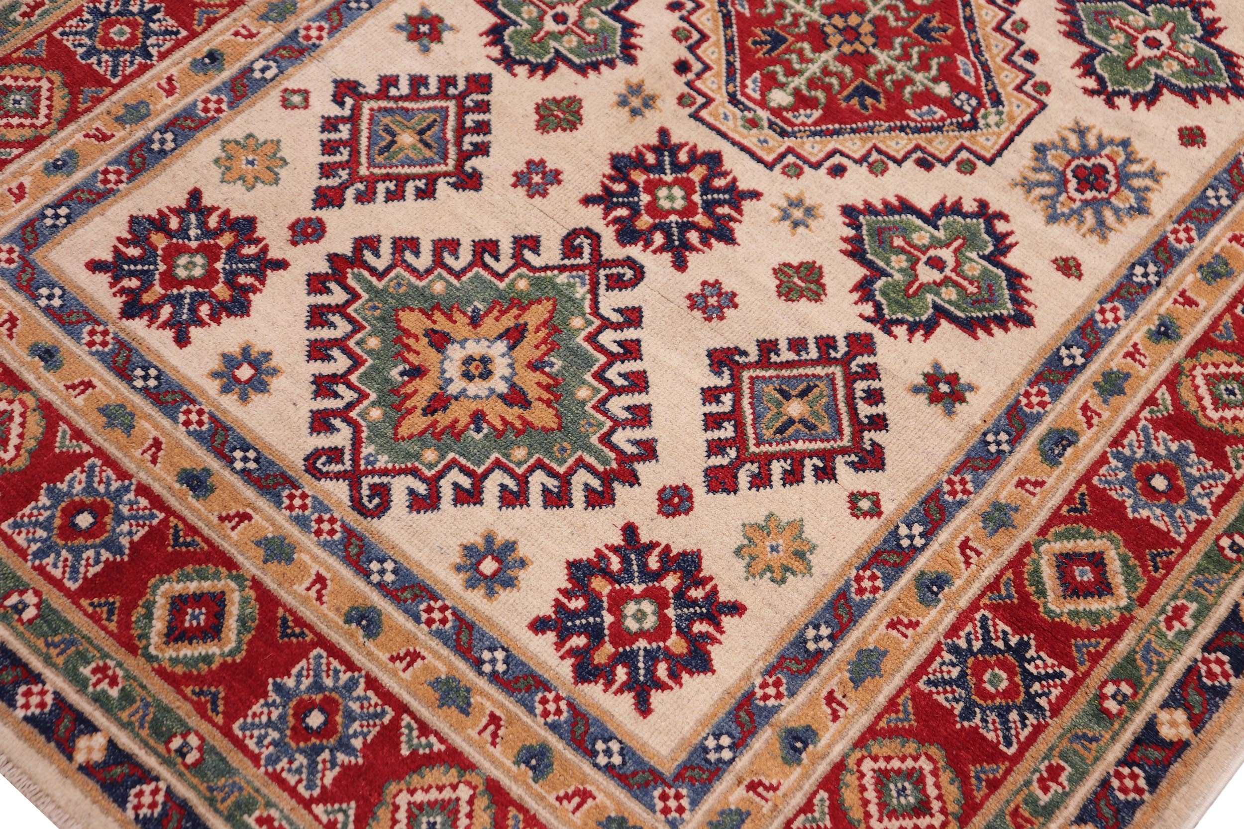 handmade Geometric Kazak Beige Red Hand-made RECTANGLE 100% WOOL area rug 4'X6'