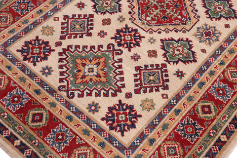 handmade Geometric Kazak Beige Red Hand-made RECTANGLE 100% WOOL area rug 4'X6'