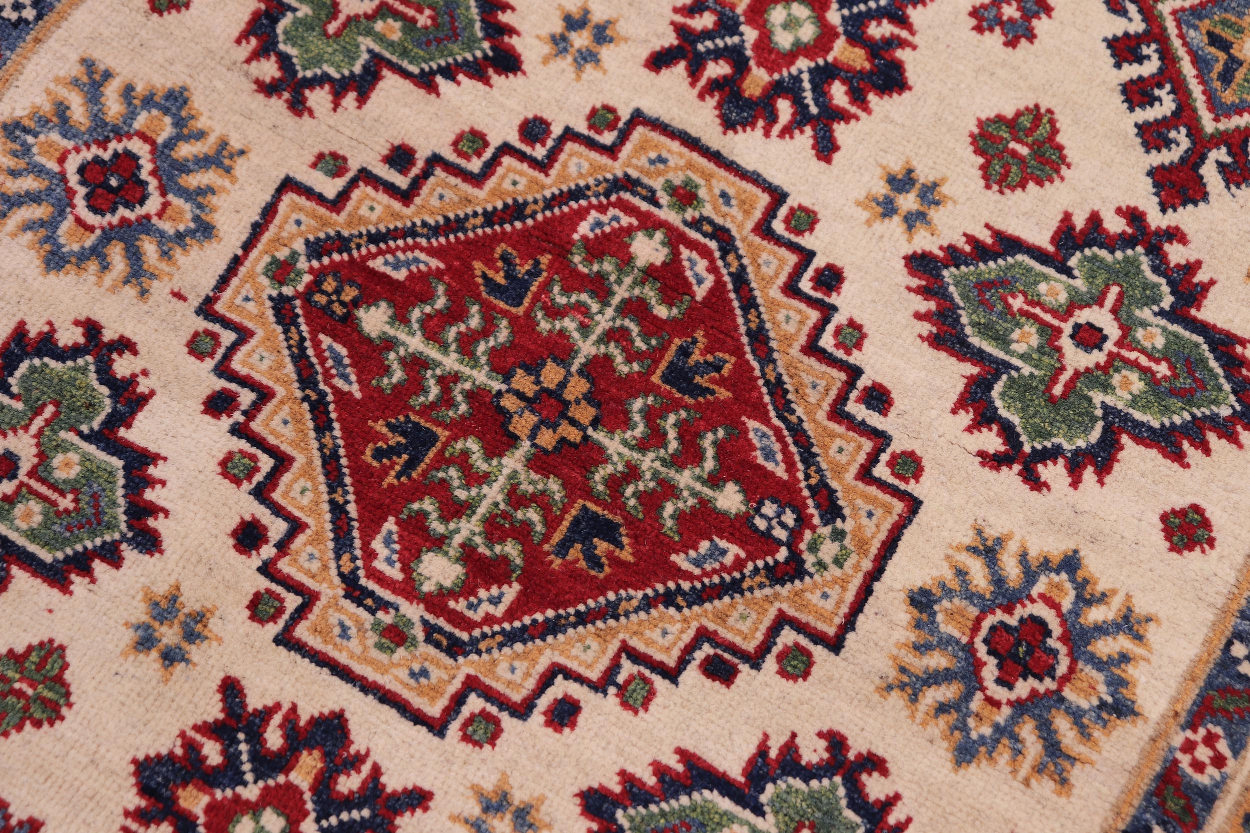 handmade Geometric Kazak Beige Red Hand-made RECTANGLE 100% WOOL area rug 4'X6'