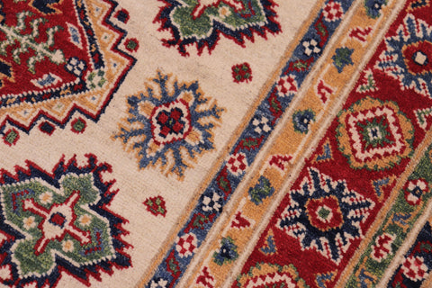 handmade Geometric Kazak Beige Red Hand-made RECTANGLE 100% WOOL area rug 4'X6'