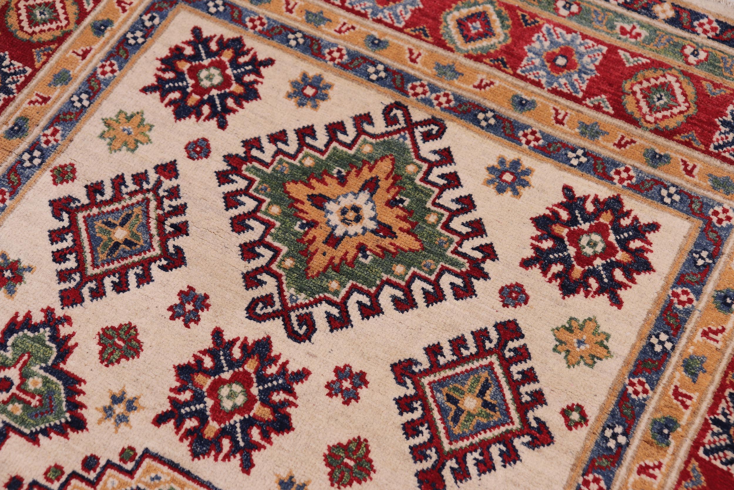 handmade Geometric Kazak Beige Red Hand-made RECTANGLE 100% WOOL area rug 4'X6'