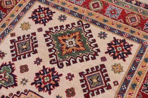 handmade Geometric Kazak Beige Red Hand-made RECTANGLE 100% WOOL area rug 4'X6'