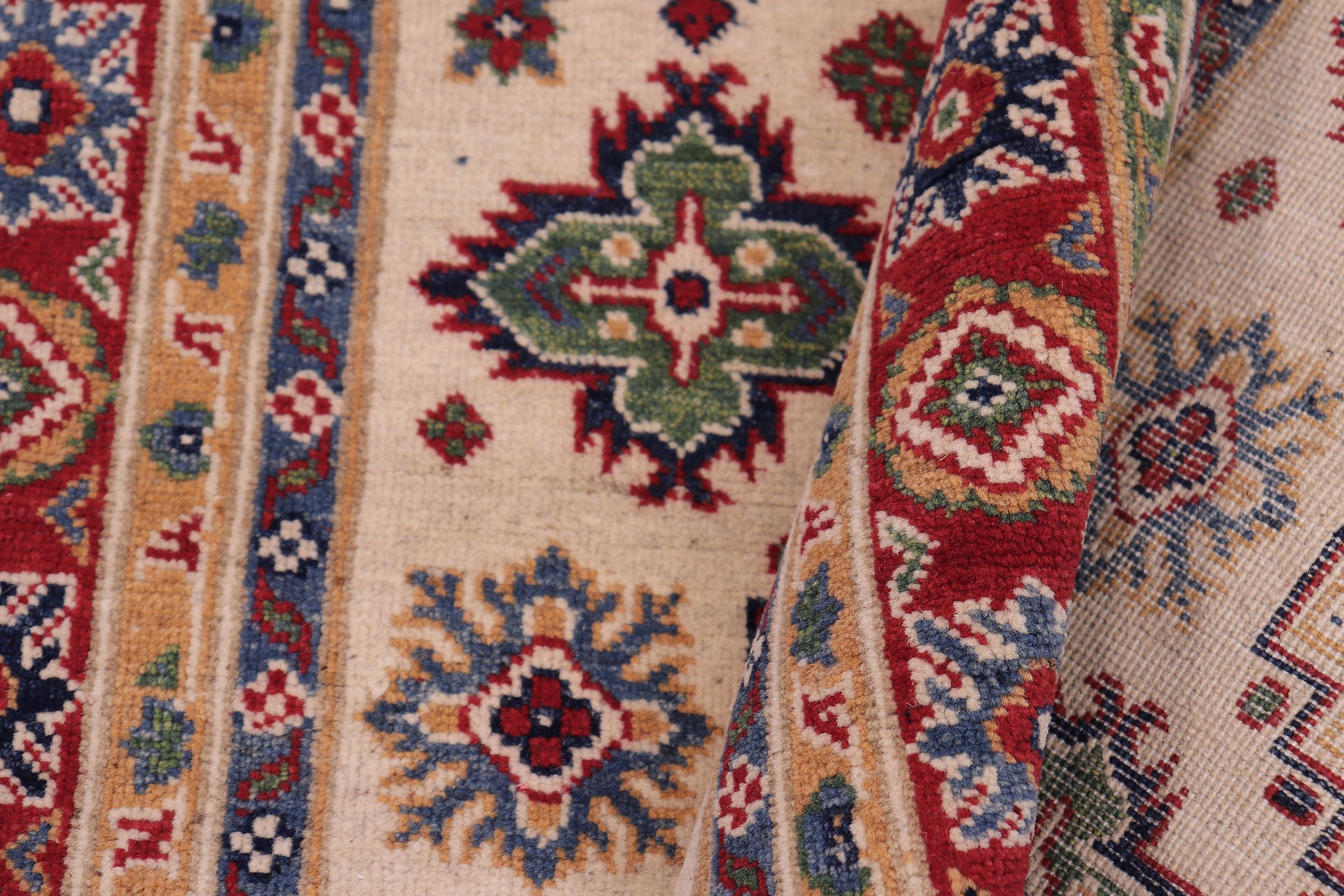 handmade Geometric Kazak Beige Red Hand-made RECTANGLE 100% WOOL area rug 4'X6'