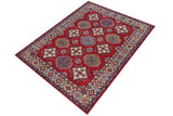 handmade Geometric Kazak Red Beige Hand-made RECTANGLE 100% WOOL area rug 4' x 6'