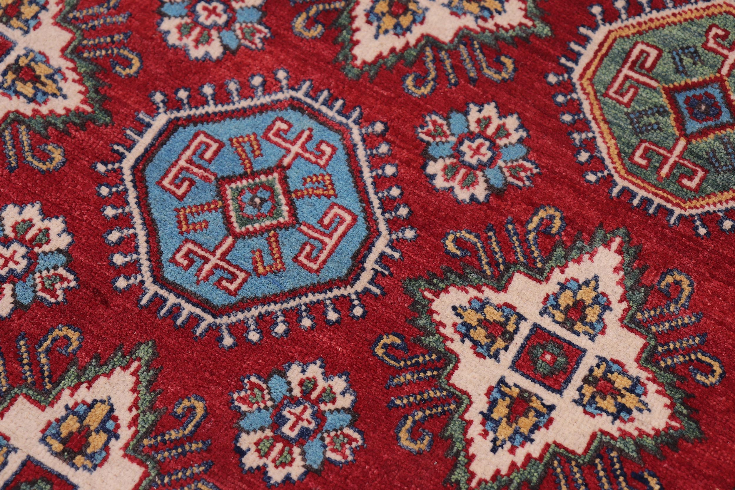 handmade Geometric Kazak Red Beige Hand-made RECTANGLE 100% WOOL area rug 4'X6'