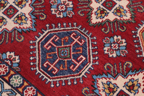 handmade Geometric Kazak Red Beige Hand-made RECTANGLE 100% WOOL area rug 4'X6'
