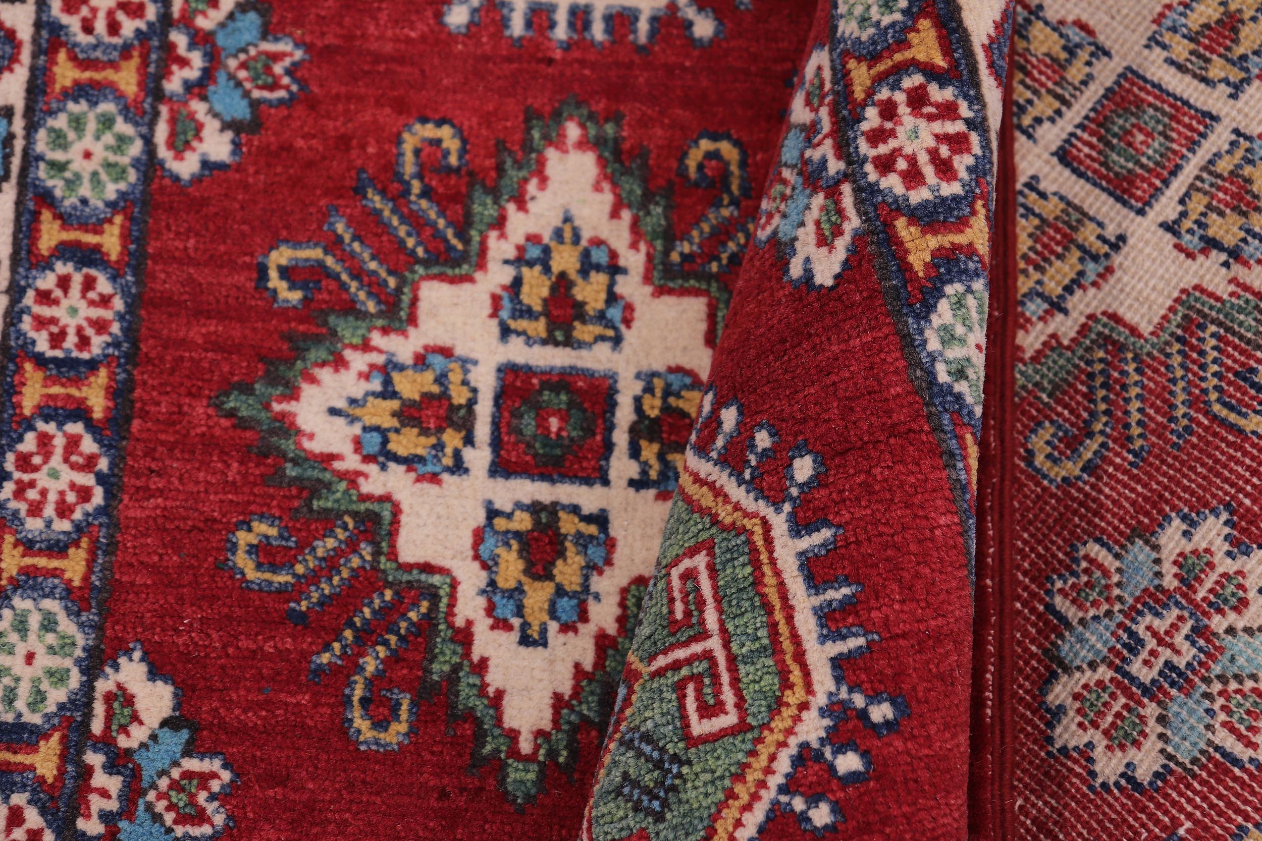 handmade Geometric Kazak Red Beige Hand-made RECTANGLE 100% WOOL area rug 4'X6'