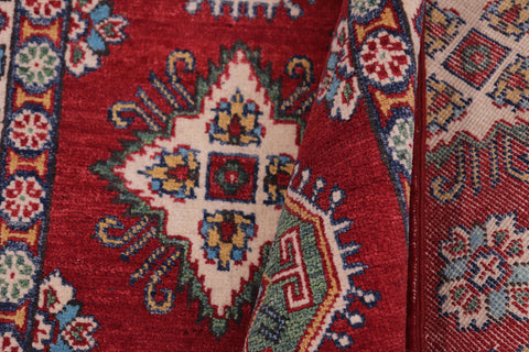 handmade Geometric Kazak Red Beige Hand-made RECTANGLE 100% WOOL area rug 4'X6'