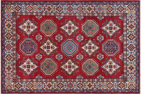 handmade Geometric Kazak Red Beige Hand-made RECTANGLE 100% WOOL area rug 4'X6'