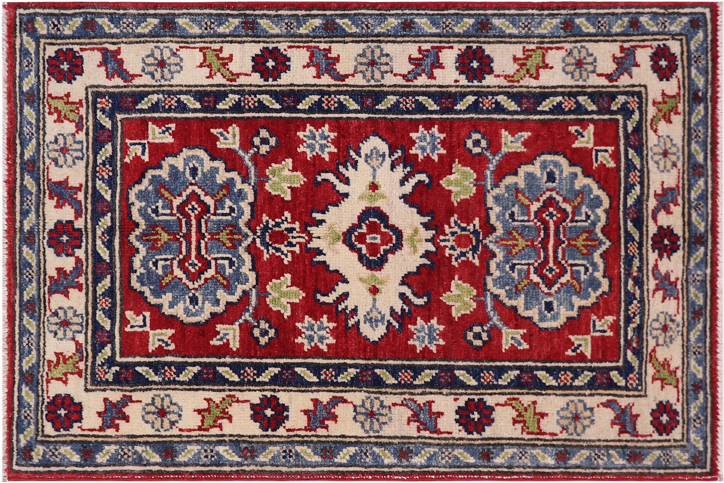 handmade Geometric Kazak Red Beige Hand-made RECTANGLE 100% WOOL area rug 2'X3'