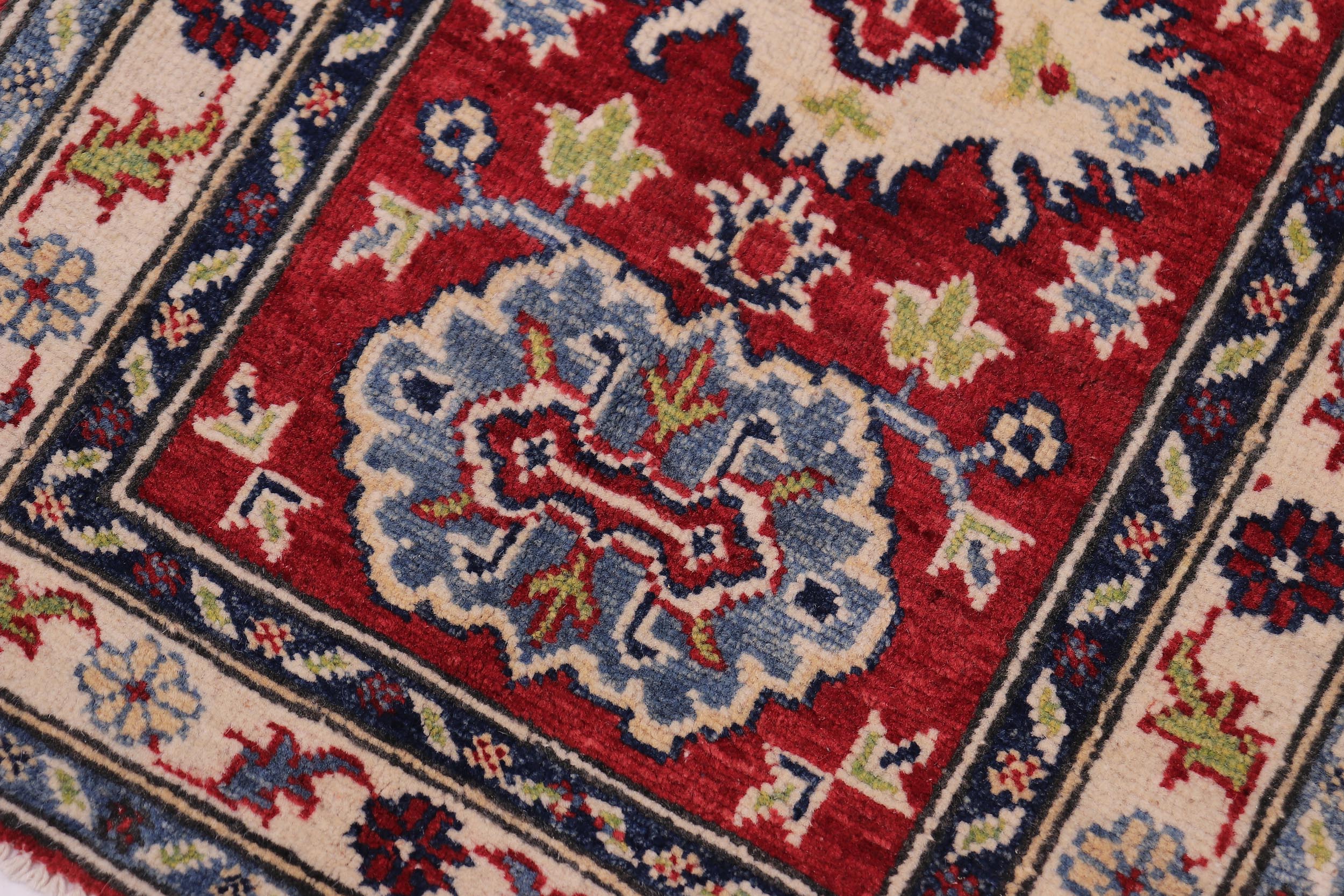 handmade Geometric Kazak Red Beige Hand-made RECTANGLE 100% WOOL area rug 2'X3'