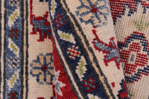 handmade Geometric Kazak Red Beige Hand-made RECTANGLE 100% WOOL area rug 2'X3'