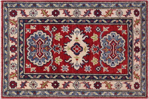 handmade Geometric Kazak Red Beige Hand-made RECTANGLE 100% WOOL area rug 2'X3'