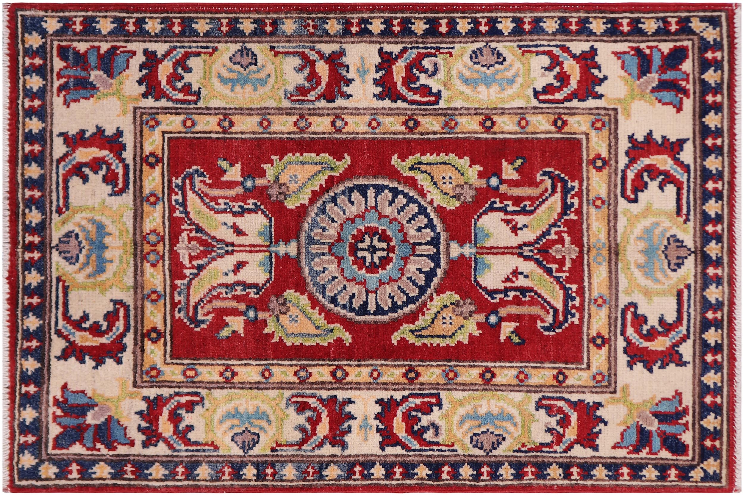 handmade Geometric Kazak Red Beige Hand-made RECTANGLE 100% WOOL area rug 2'X3'