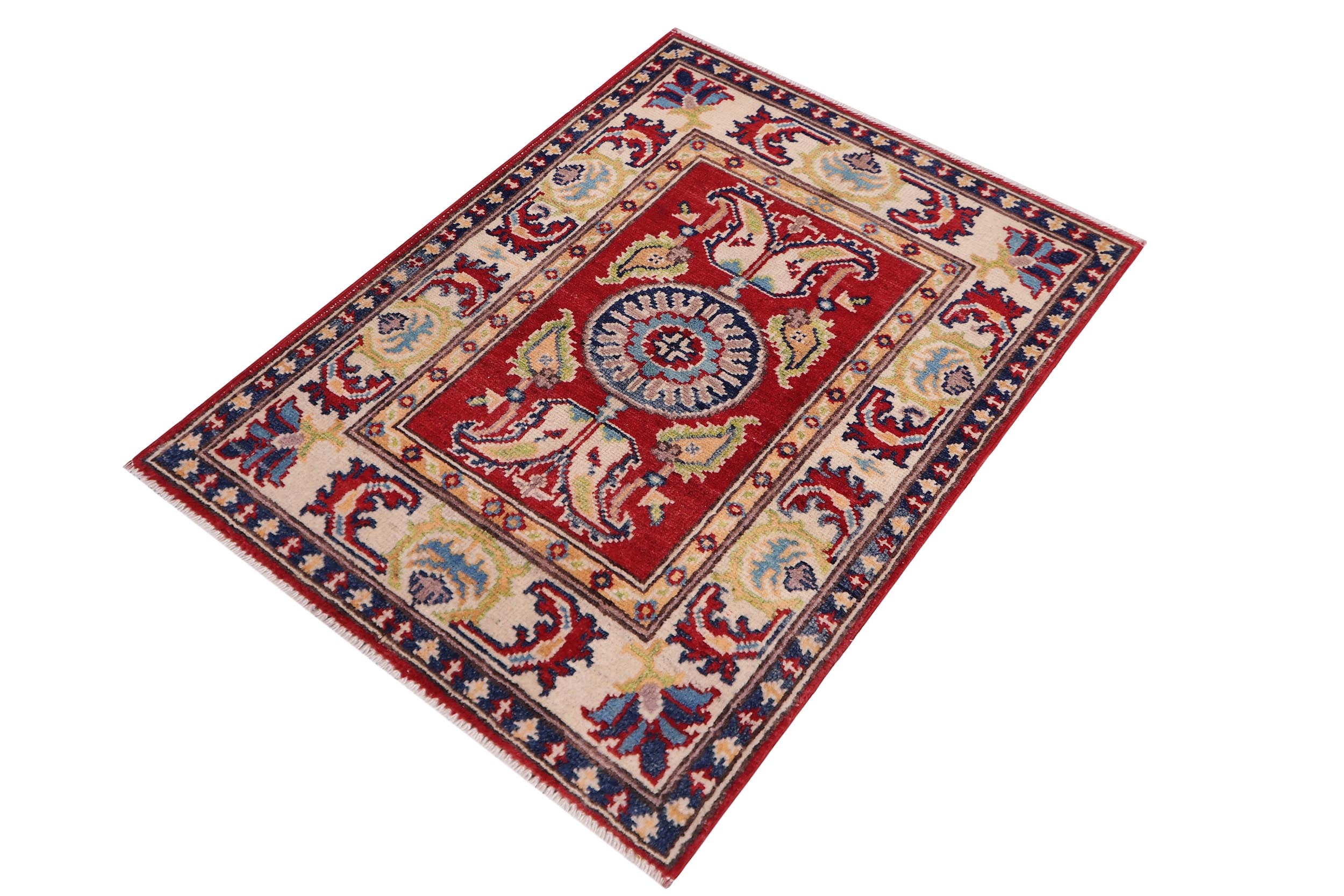 handmade Geometric Kazak Red Beige Hand-made RECTANGLE 100% WOOL area rug 2'X3'