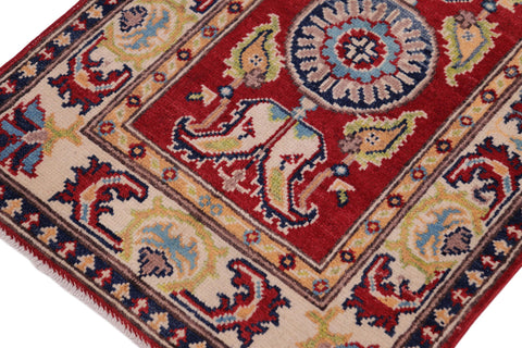 handmade Geometric Kazak Red Beige Hand-made RECTANGLE 100% WOOL area rug 2'X3'