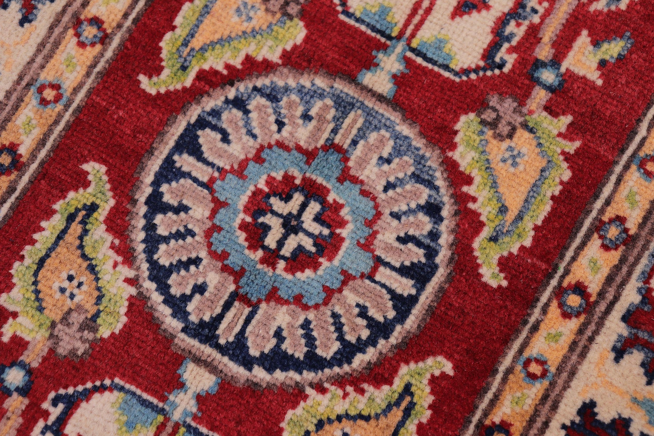 handmade Geometric Kazak Red Beige Hand-made RECTANGLE 100% WOOL area rug 2'X3'