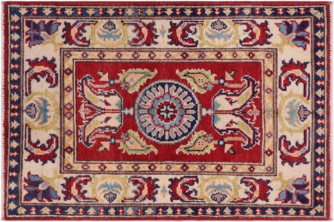 handmade Geometric Kazak Red Beige Hand-made RECTANGLE 100% WOOL area rug 2'X3'