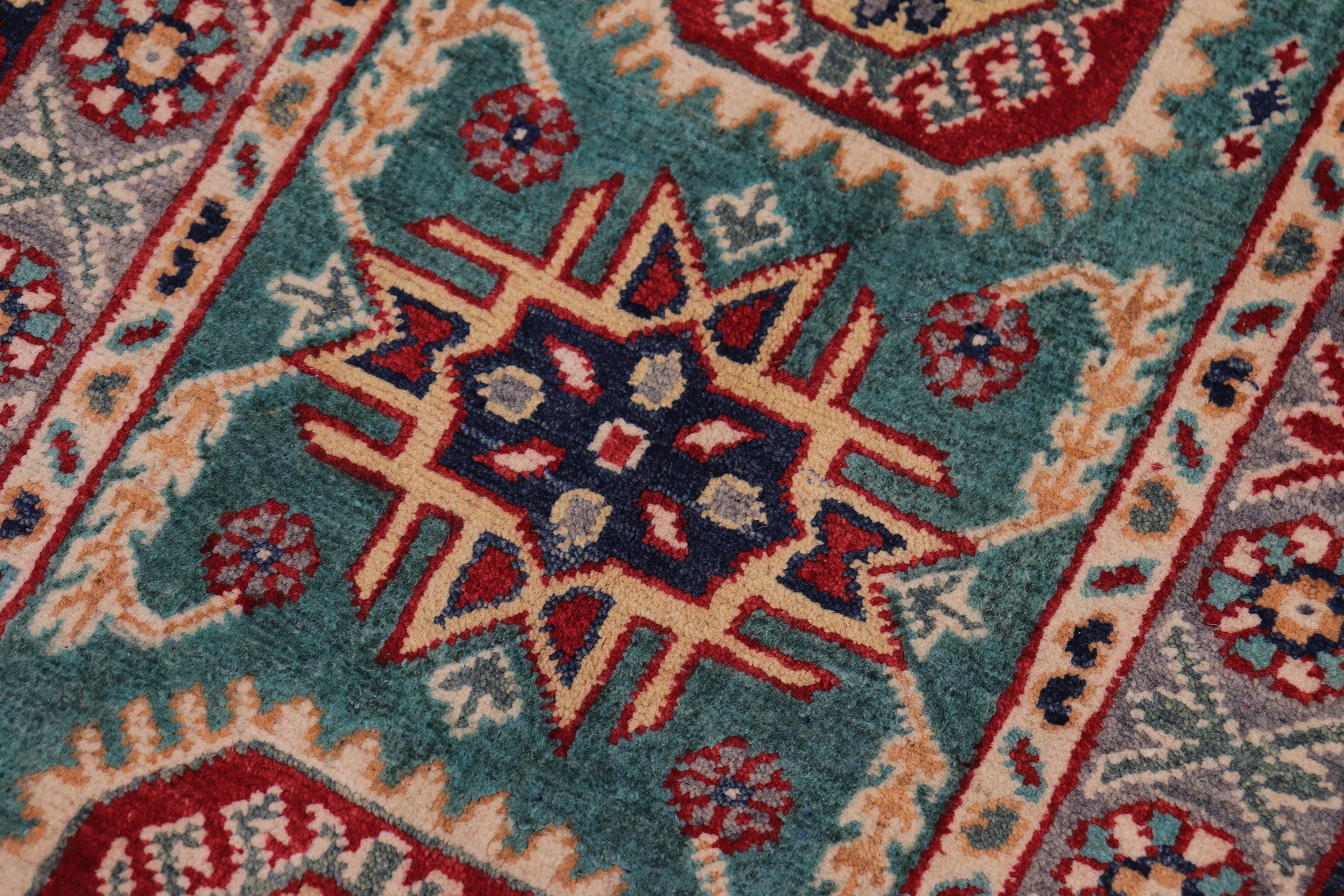 handmade Geometric Kazak Green Gray Hand-made RECTANGLE 100% WOOL area rug 2'X3'
