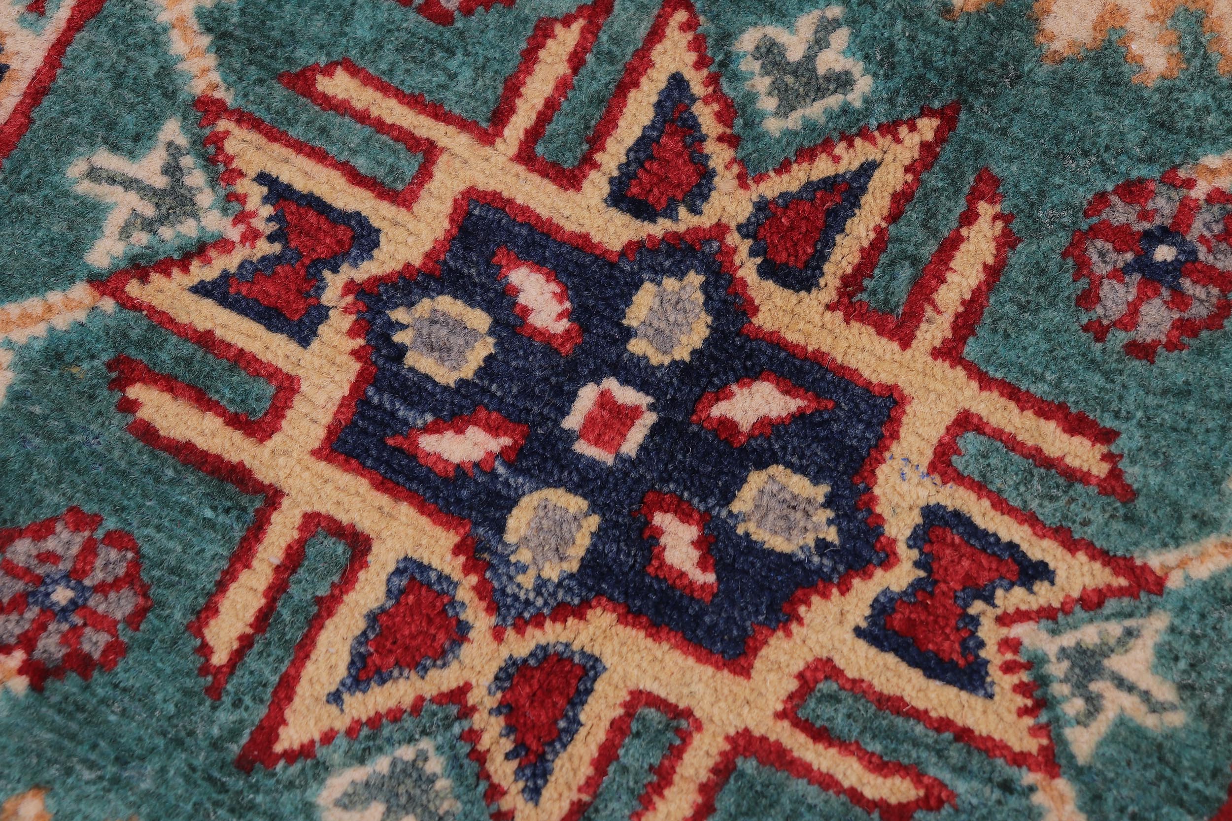 handmade Geometric Kazak Green Gray Hand-made RECTANGLE 100% WOOL area rug 2'X3'