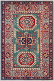 handmade Geometric Kazak Green Gray Hand-made RECTANGLE 100% WOOL area rug 2' x 3'