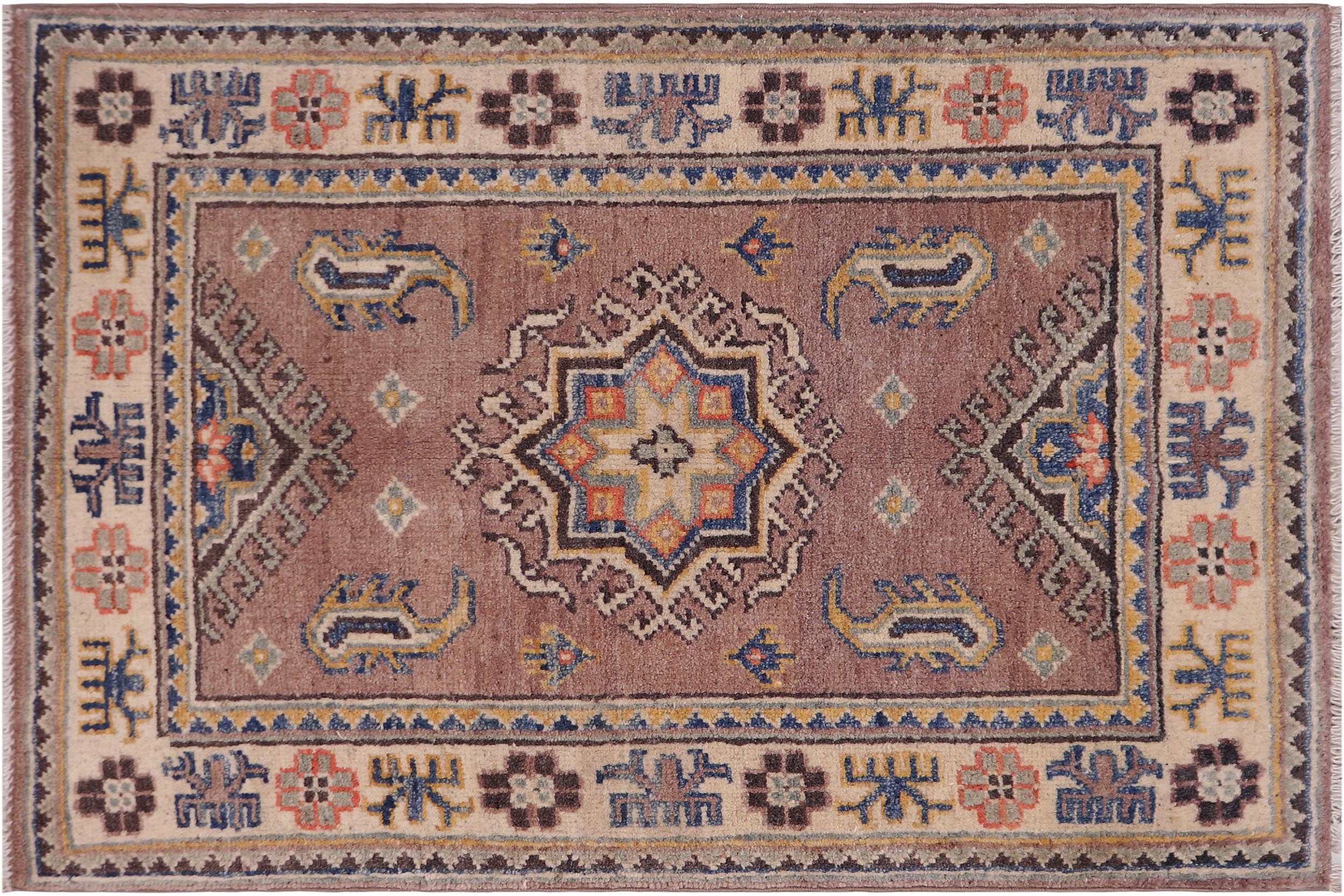 handmade Geometric Kazak Lt. Brown Beige Hand-made RECTANGLE 100% WOOL area rug 2'X3'