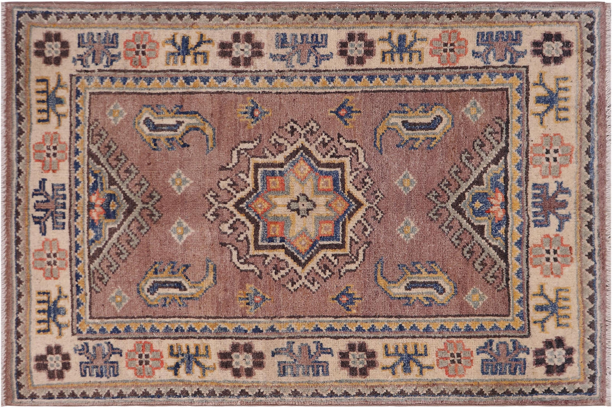 handmade Geometric Kazak Lt. Brown Beige Hand-made RECTANGLE 100% WOOL area rug 2'X3'